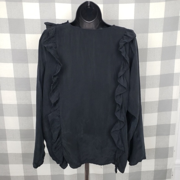 Zara Black Double Ruffle Blouse - Picture 2 of 5
